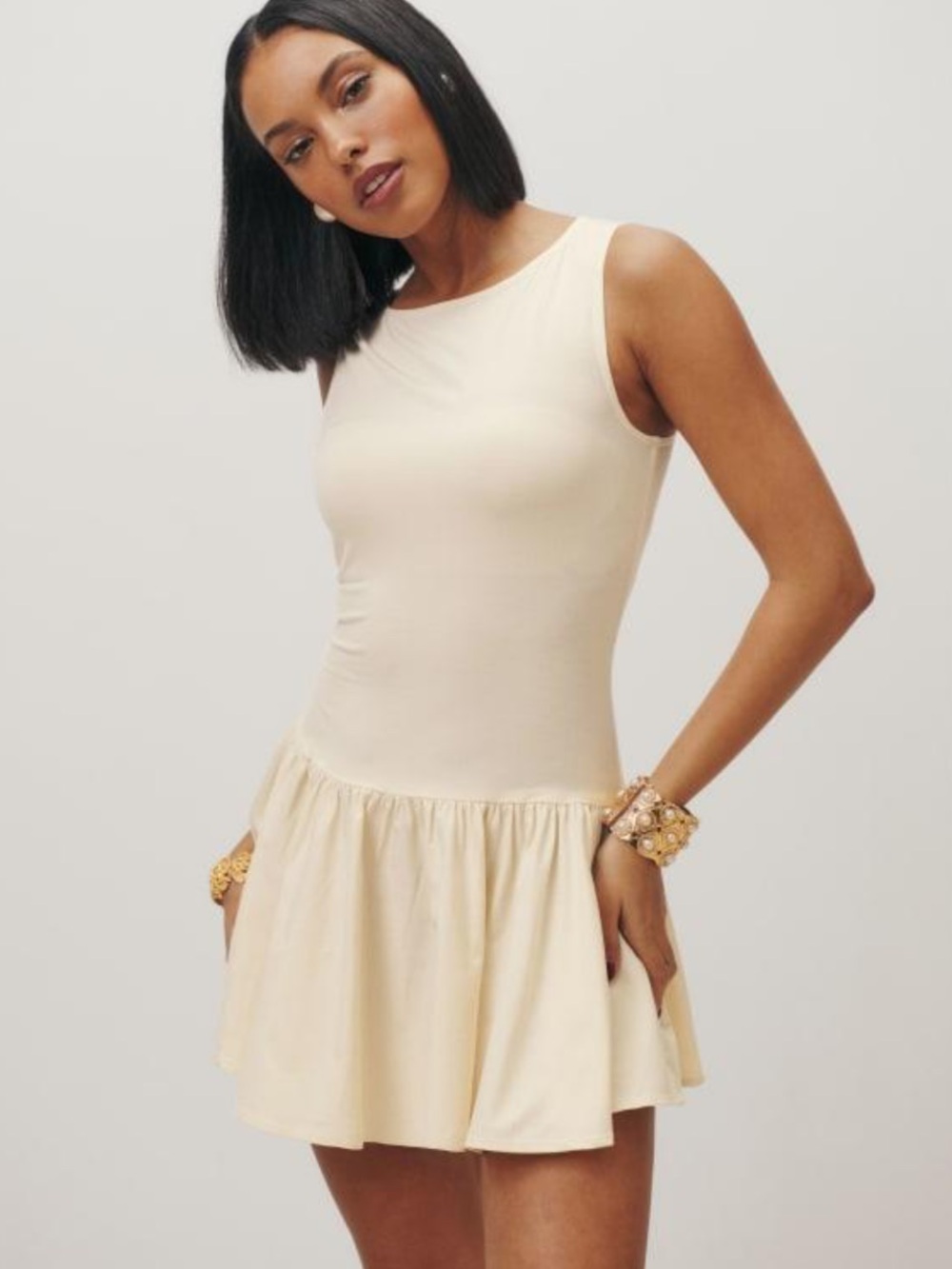 Reformation Defina Knit Dress - Natural Cream